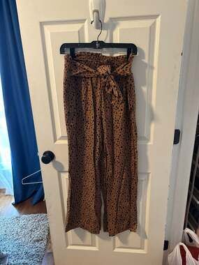 Abercrombie & Fitch Brown Polka Dot Paperbag Waist Wide Leg Palazzo Pants